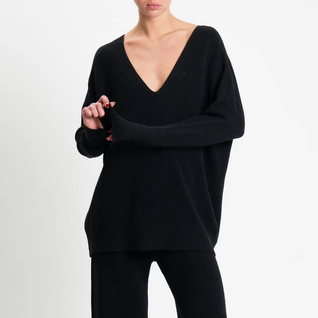 Haveone-Completo maglia scollo v + pantalone - nero